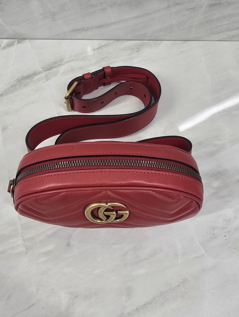 Gucci Red GG Marmont Quilted Leather Belt Bag - Picture 3 of 10